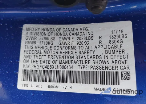 2020 Honda Civic Sport from USA, damaged, VIN 2HGFC4B8XLH300464
